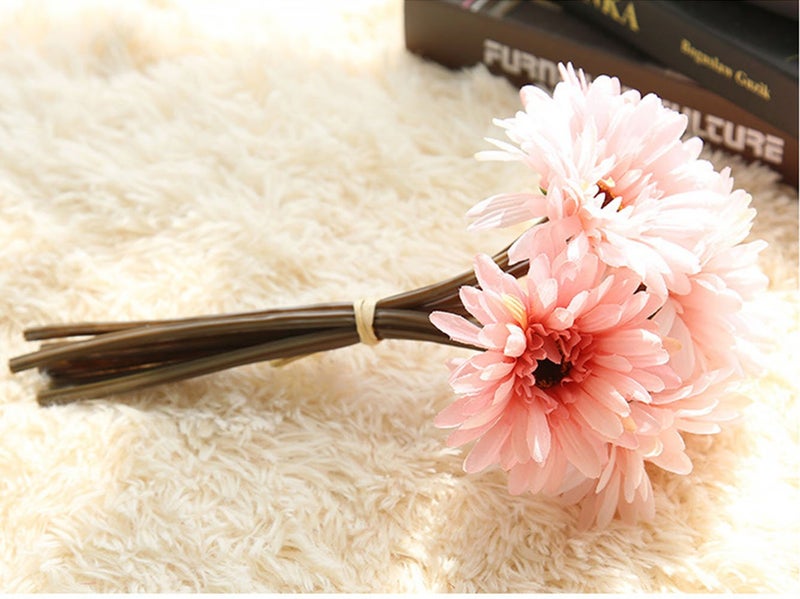 Artfen Artificial Gerbera Flower Artificial Daisy Flowers Bride Bridesmaid Holding Flowers 7 Stems Silk Daisies Flower Wedding Bouquet Living Room Office Party Garden DIY Decoration Pink - Image 3